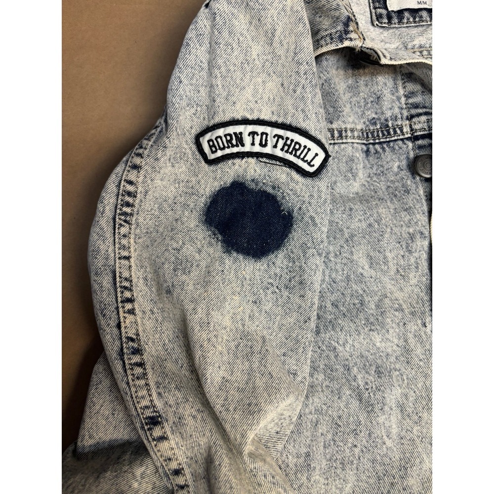 Men's Cotton-On Light Blue Stonewash Faded Trucker Jean Jacket Sz Medium - Picture 8 of 10